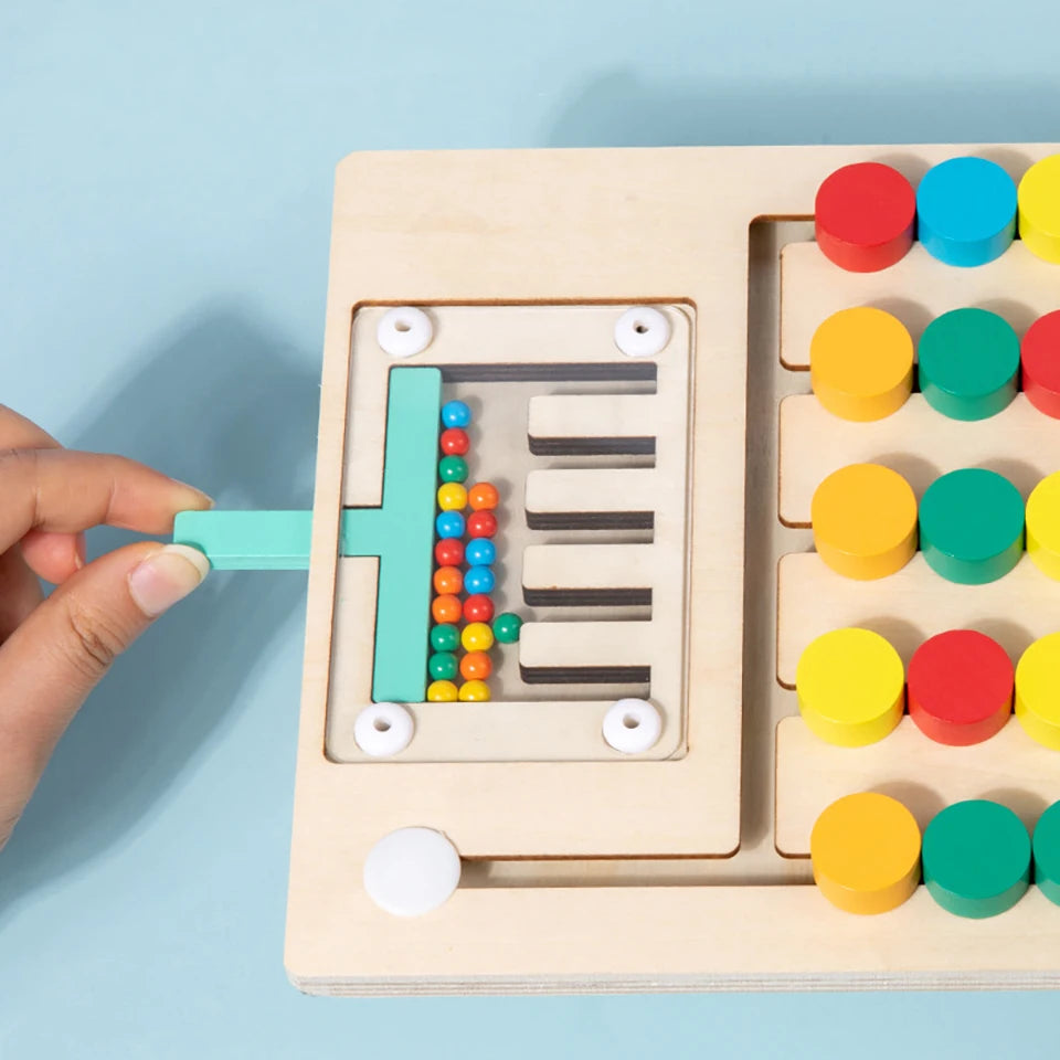 Wooden Slide Puzzle Busy Board, Color Matching Logic Game