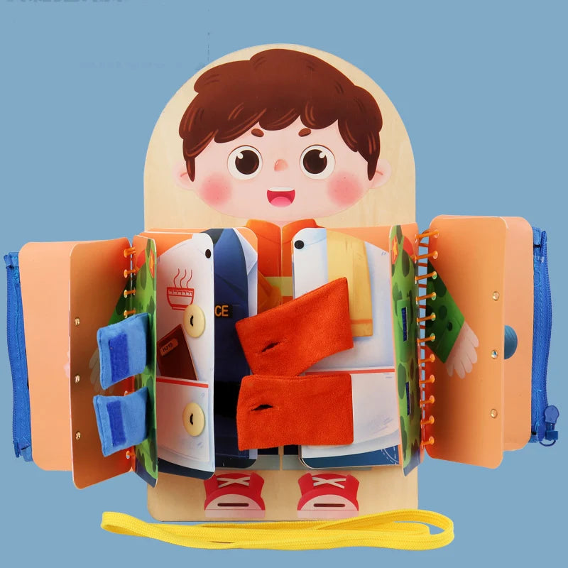 Dressing Busy Board, Wooden Montessori Life Skills Toy