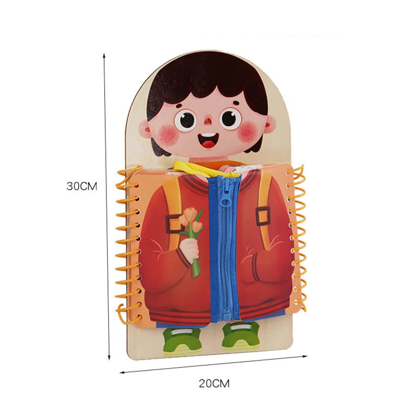 Dressing Busy Board, Wooden Montessori Life Skills Toy