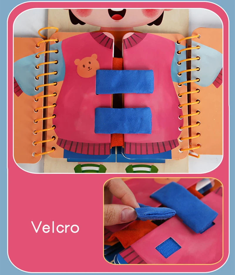 Dressing Busy Board, Wooden Montessori Life Skills Toy