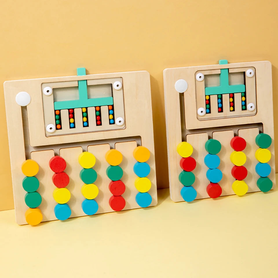 Wooden Slide Puzzle Busy Board, Color Matching Logic Game