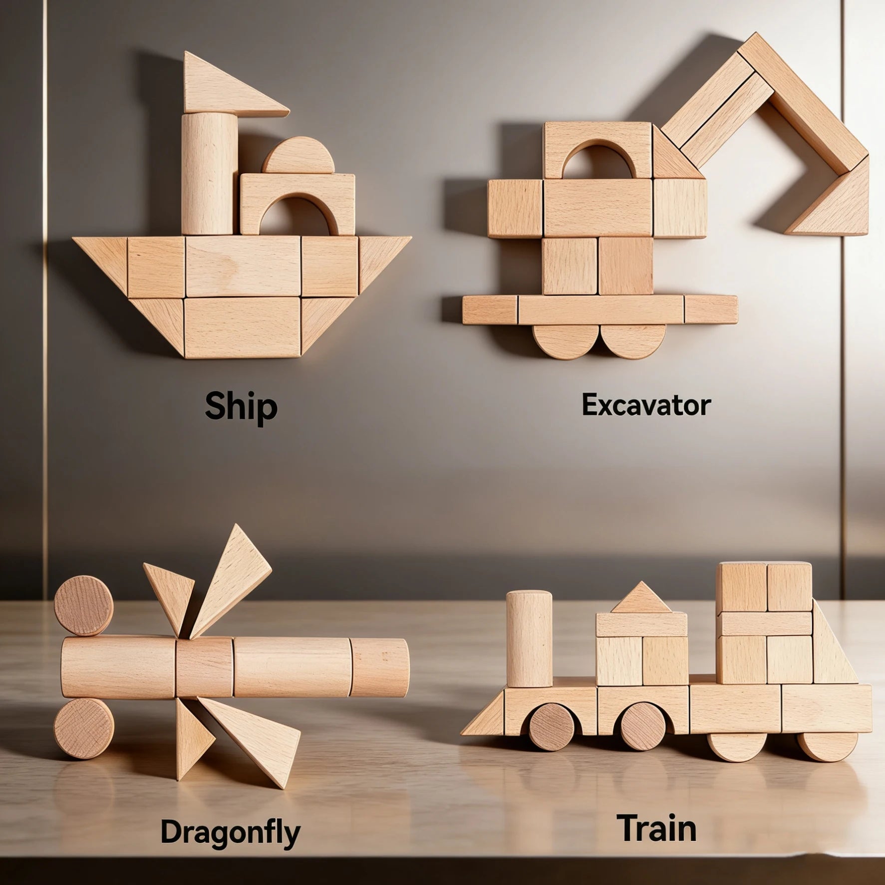 Wooden Blocks 100 Pcs, Natural Beech Wood Building Set