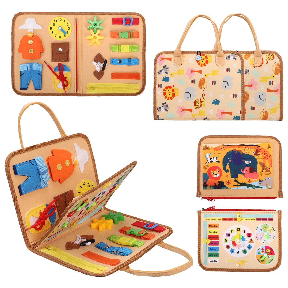 Toddler Busy Board Travel Bag, Montessori Felt Activity Toy