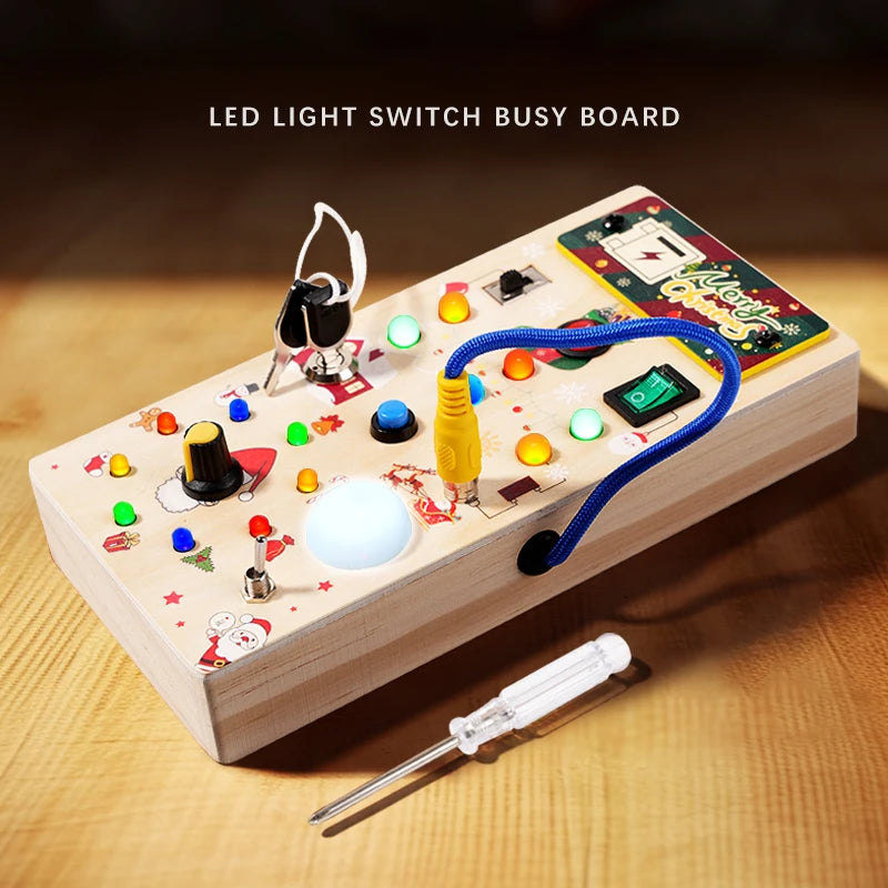 Wooden LED Busy Board with Light Switches for Toddlers