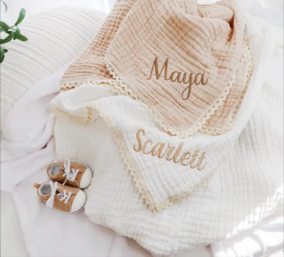 Personalized Baby Blanket with Name, Muslin Swaddle
