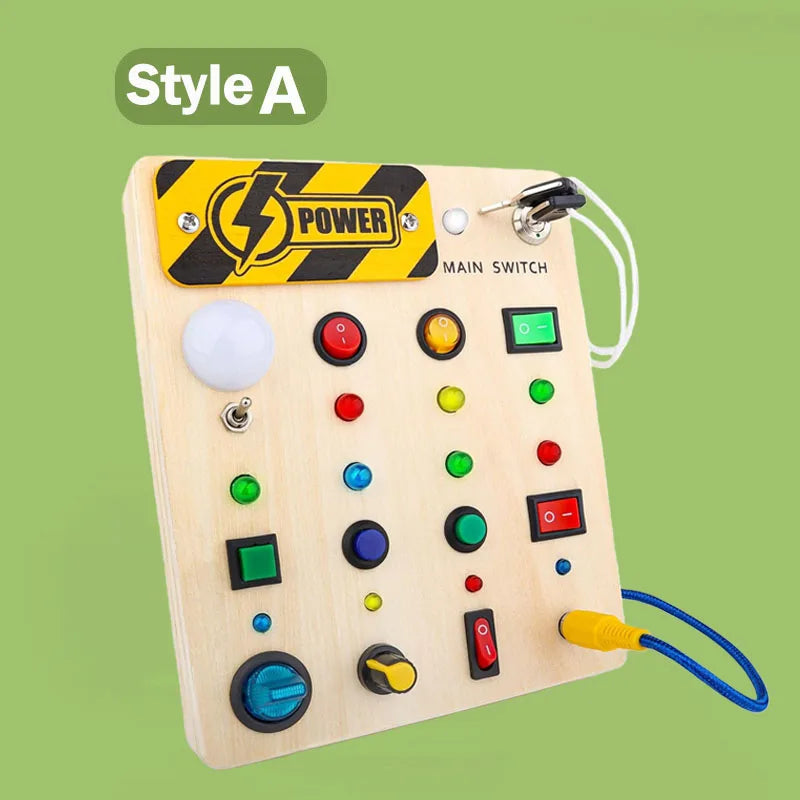 Montessori Busy Board with 10 Switches and 19 LED Lights