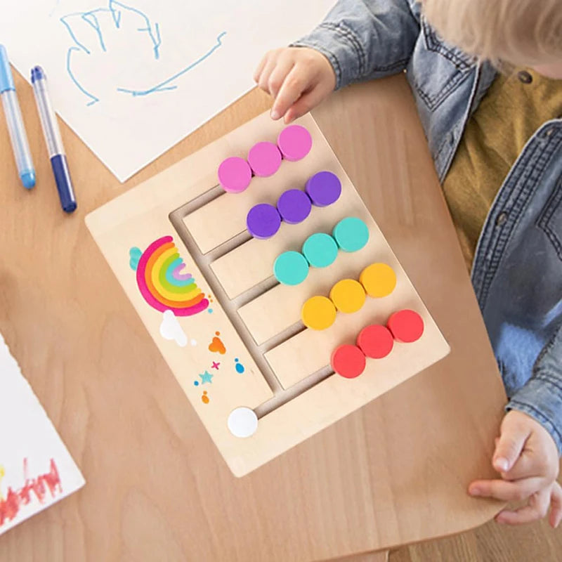Wooden Slide Puzzle Busy Board, Color Matching Logic Game