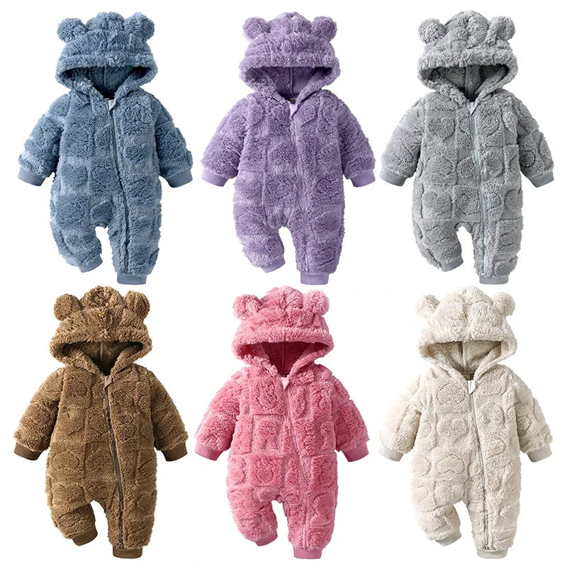 Hooded Baby Winter Romper, Plush Velvet Jumpsuit 0-18 Months