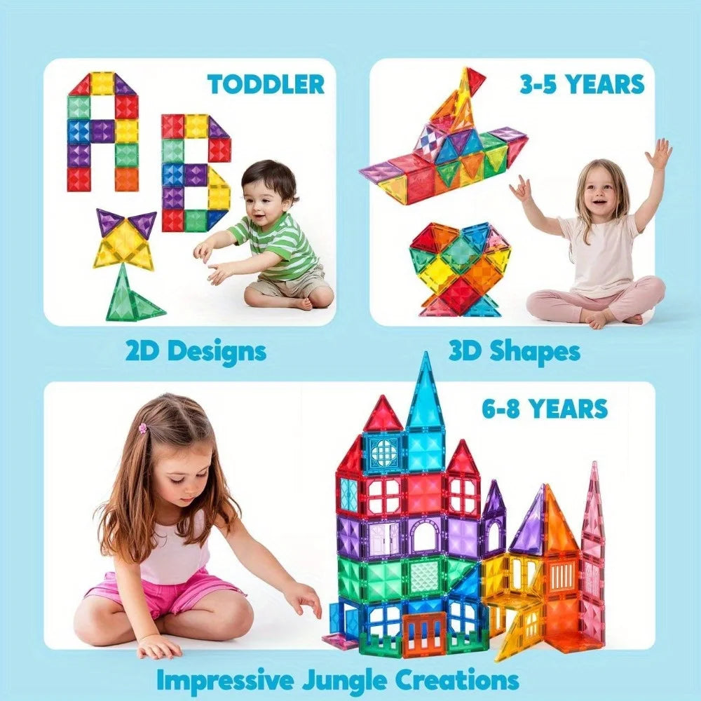 Magnetic Tiles Castle & Dinosaur Set with Car, 50-110 Pcs