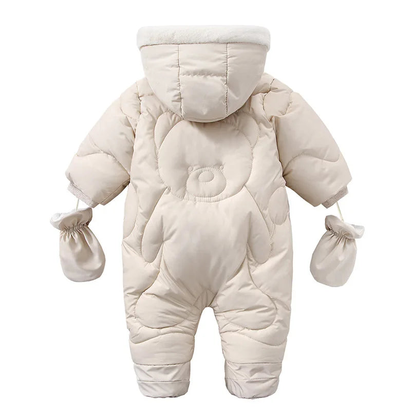Baby Snowsuit, Fleece Lined Hooded Winter Romper
