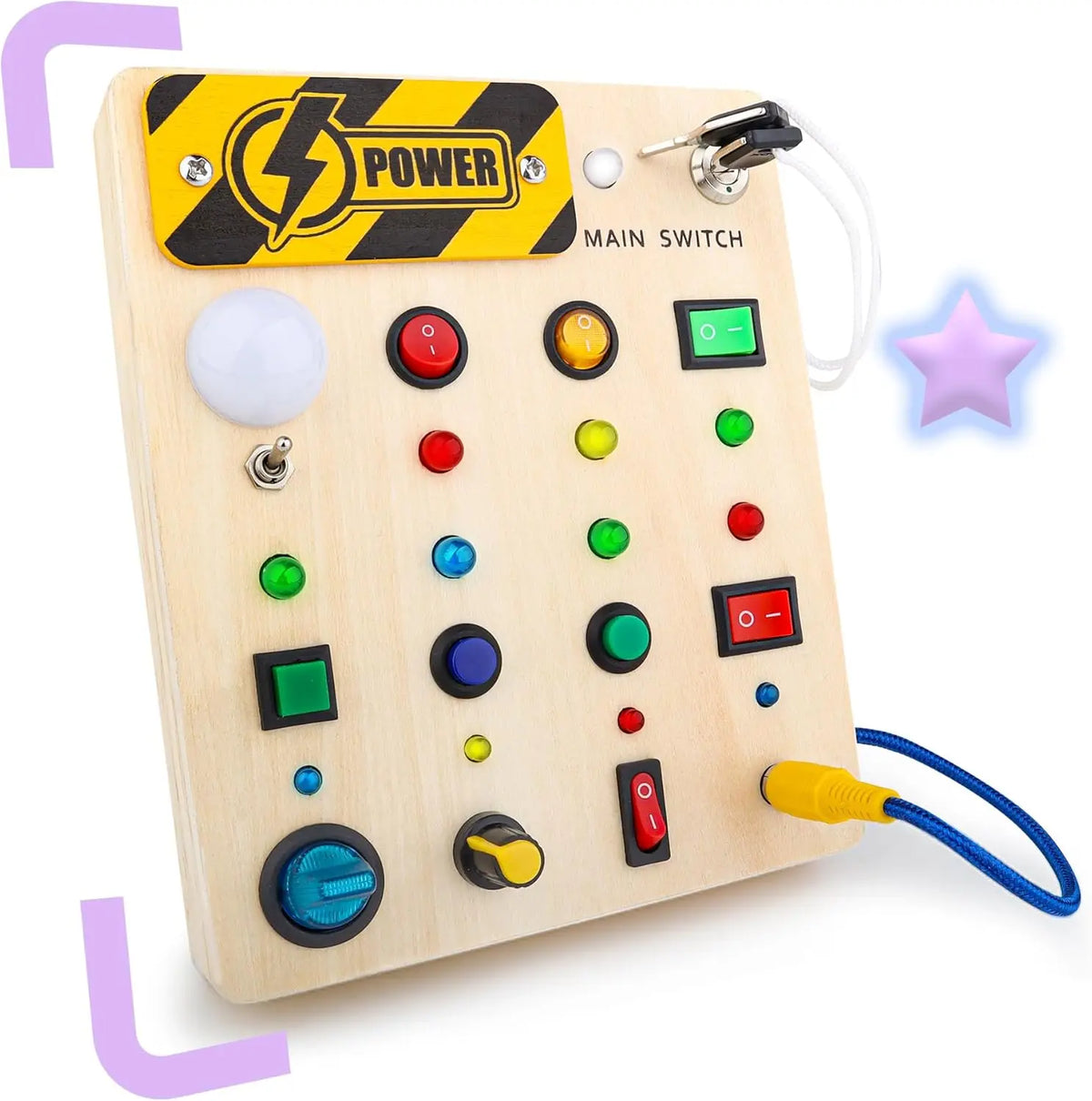 Montessori Busy Board with 10 Switches and 19 LED Lights
