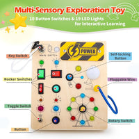 Montessori Busy Board with 10 Switches and 19 LED Lights