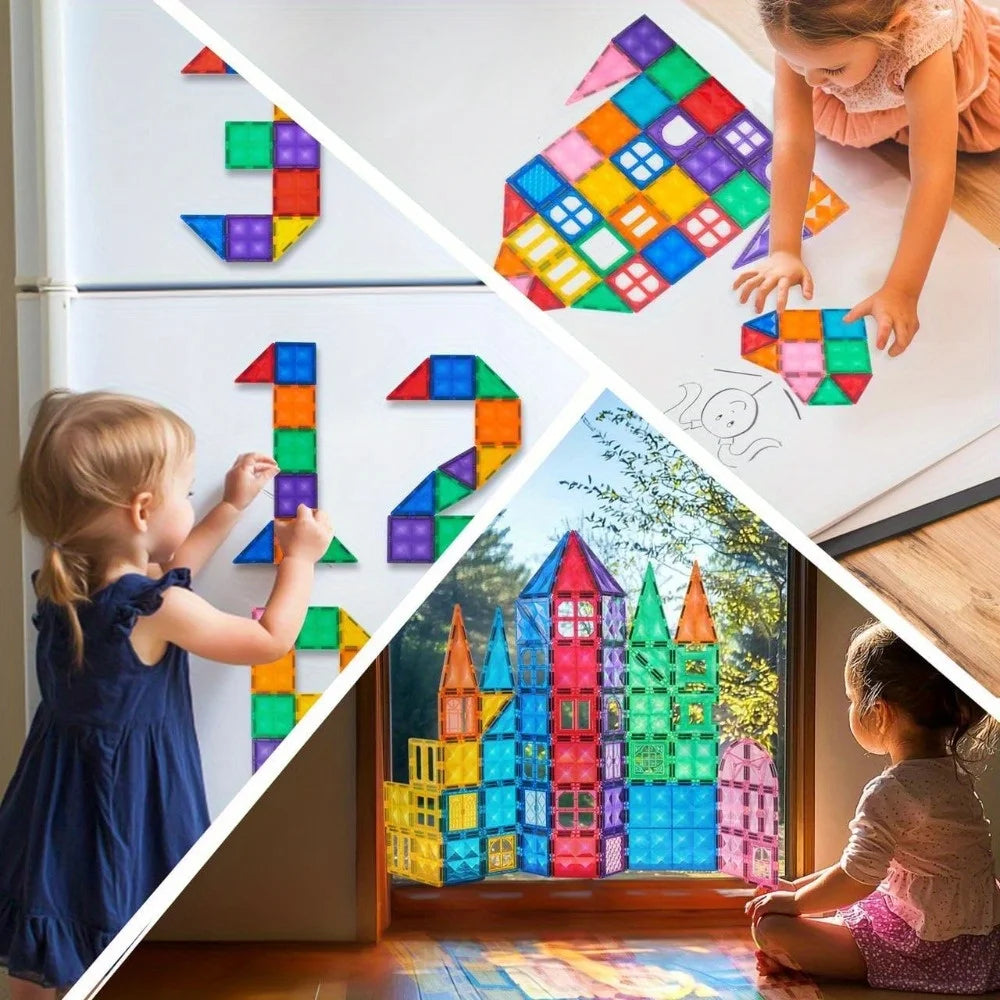 Magnetic Tiles Castle & Dinosaur Set with Car, 50-110 Pcs