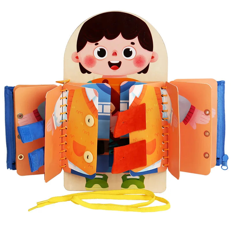 Dressing Busy Board, Wooden Montessori Life Skills Toy