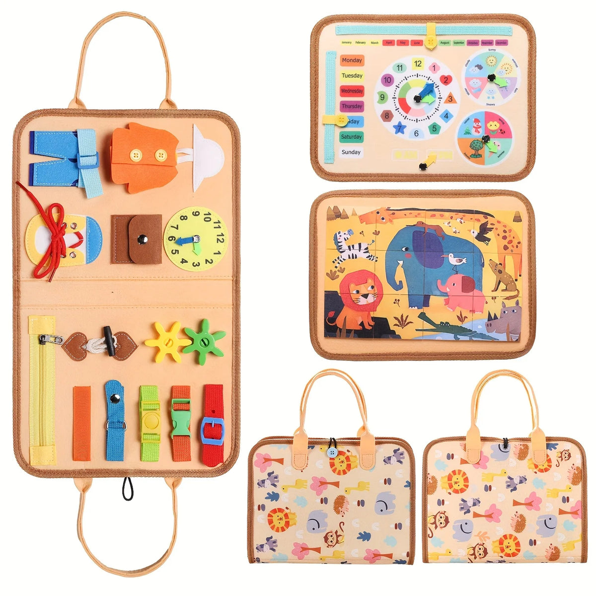 Toddler Busy Board Travel Bag, Montessori Felt Activity Toy