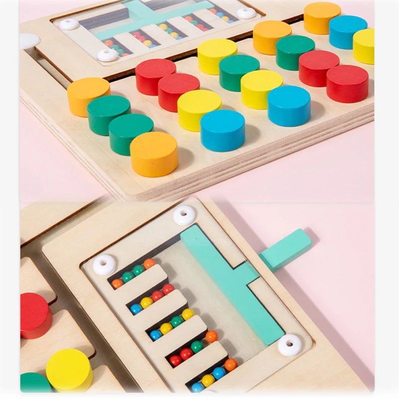 Wooden Slide Puzzle Busy Board, Color Matching Logic Game