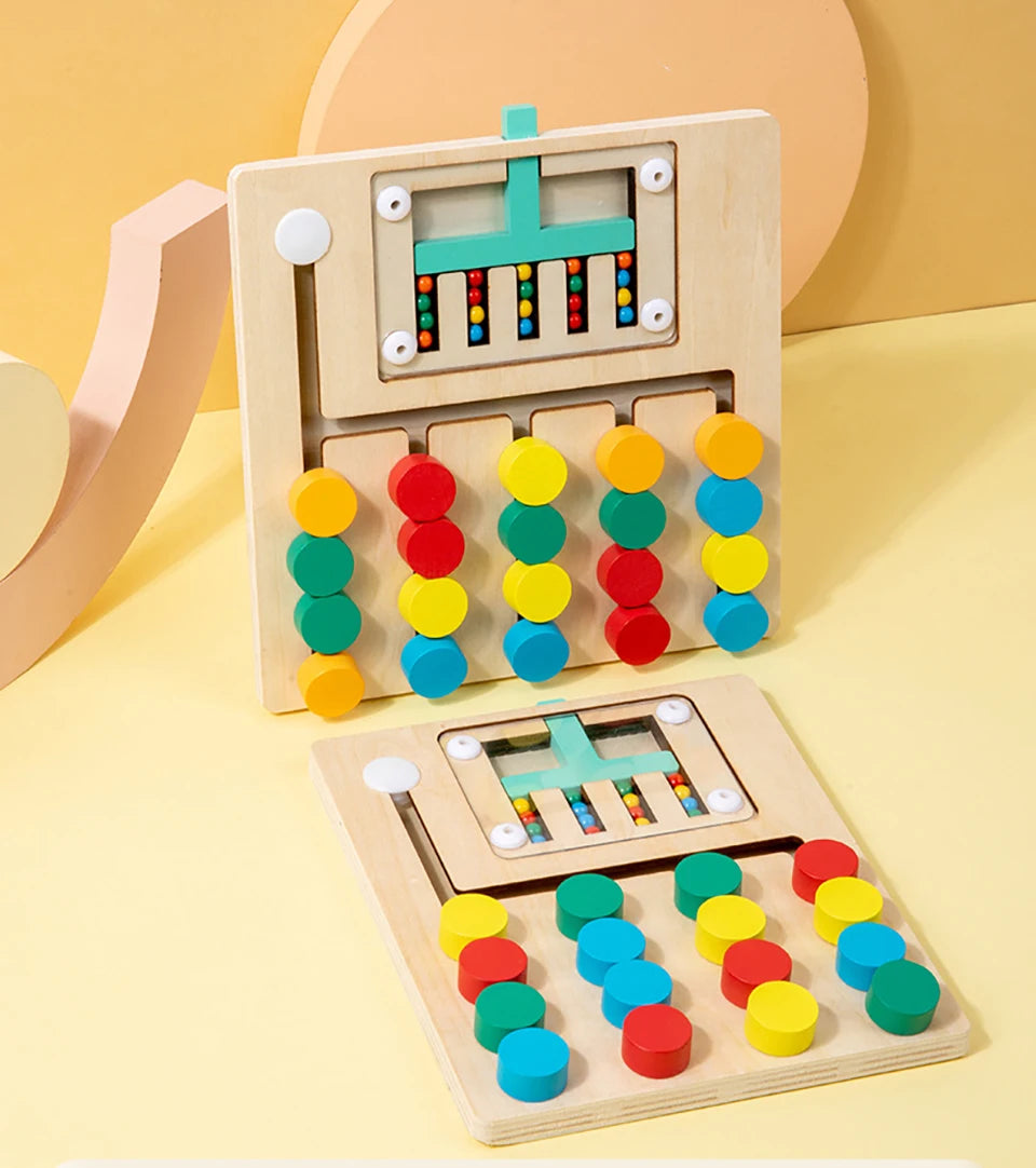 Wooden Slide Puzzle Busy Board, Color Matching Logic Game