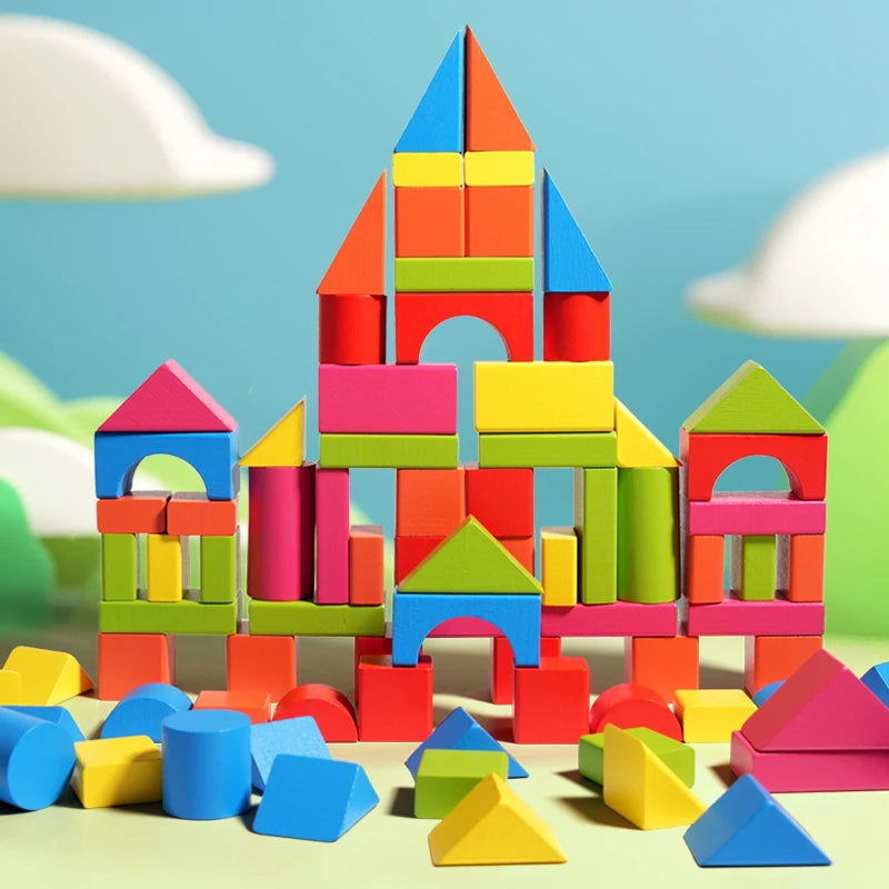 Wooden Blocks for Toddlers, Colorful Stacking Set 40-100pc