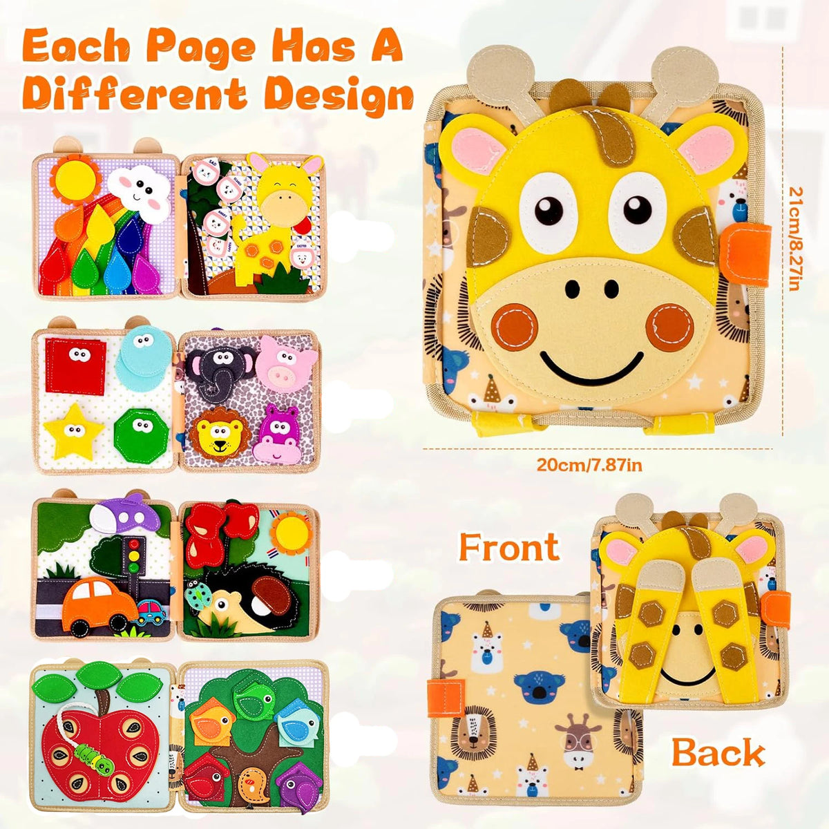 Giraffe Busy Book, Felt Busy Board for Toddlers