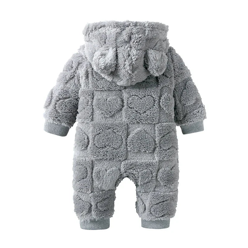 Hooded Baby Winter Romper, Plush Velvet Jumpsuit 0-18 Months