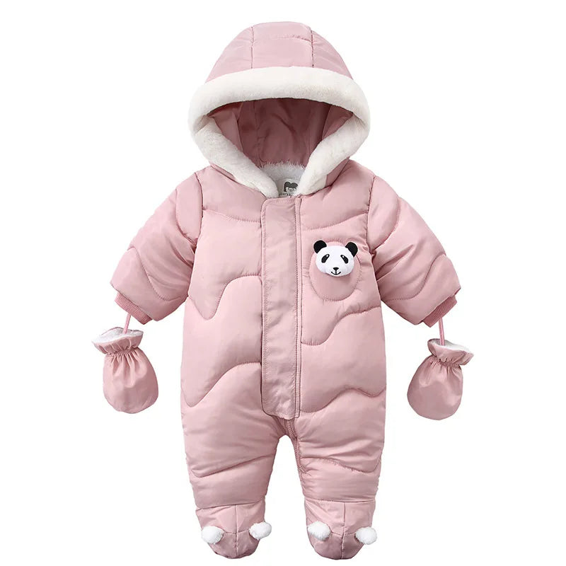 Baby Snowsuit, Fleece Lined Hooded Winter Romper