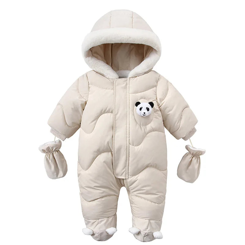 Baby Snowsuit, Fleece Lined Hooded Winter Romper