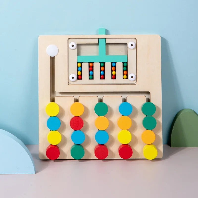 Wooden Slide Puzzle Busy Board, Color Matching Logic Game
