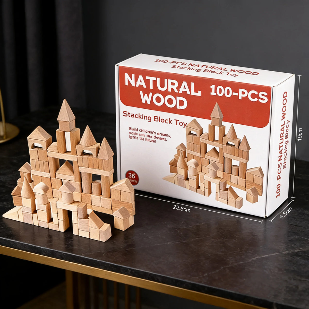 Wooden Blocks 100 Pcs, Natural Beech Wood Building Set