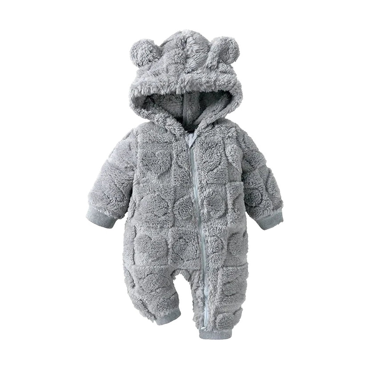 Gray hooded baby romper