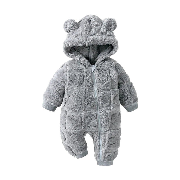 Hooded Baby Winter Romper, Plush Velvet Jumpsuit 0-18 Months
