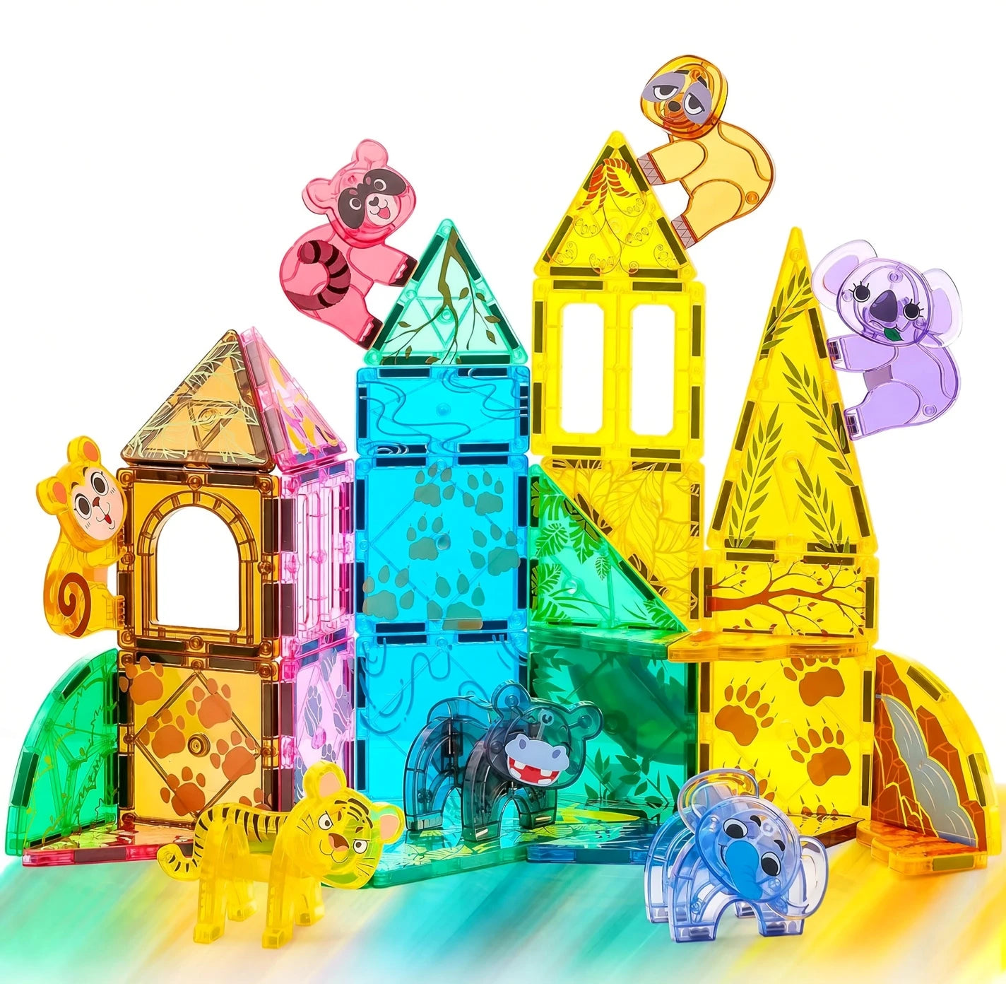 Magnetic Tiles Castle & Dinosaur Set with Car, 50-110 Pcs