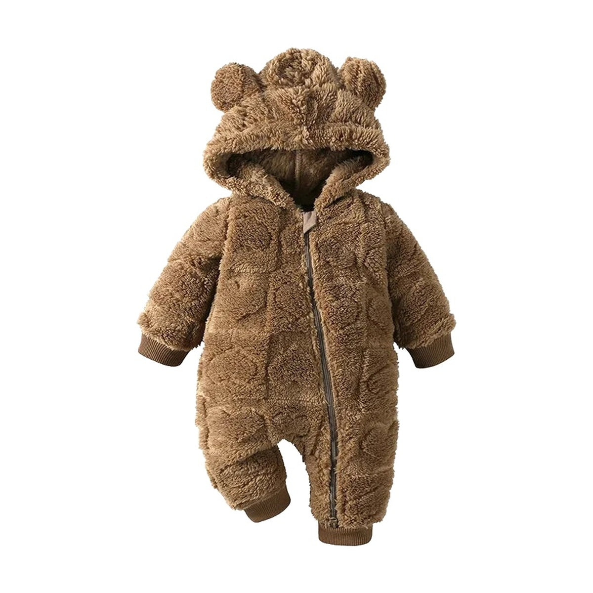 Tan hooded baby romper