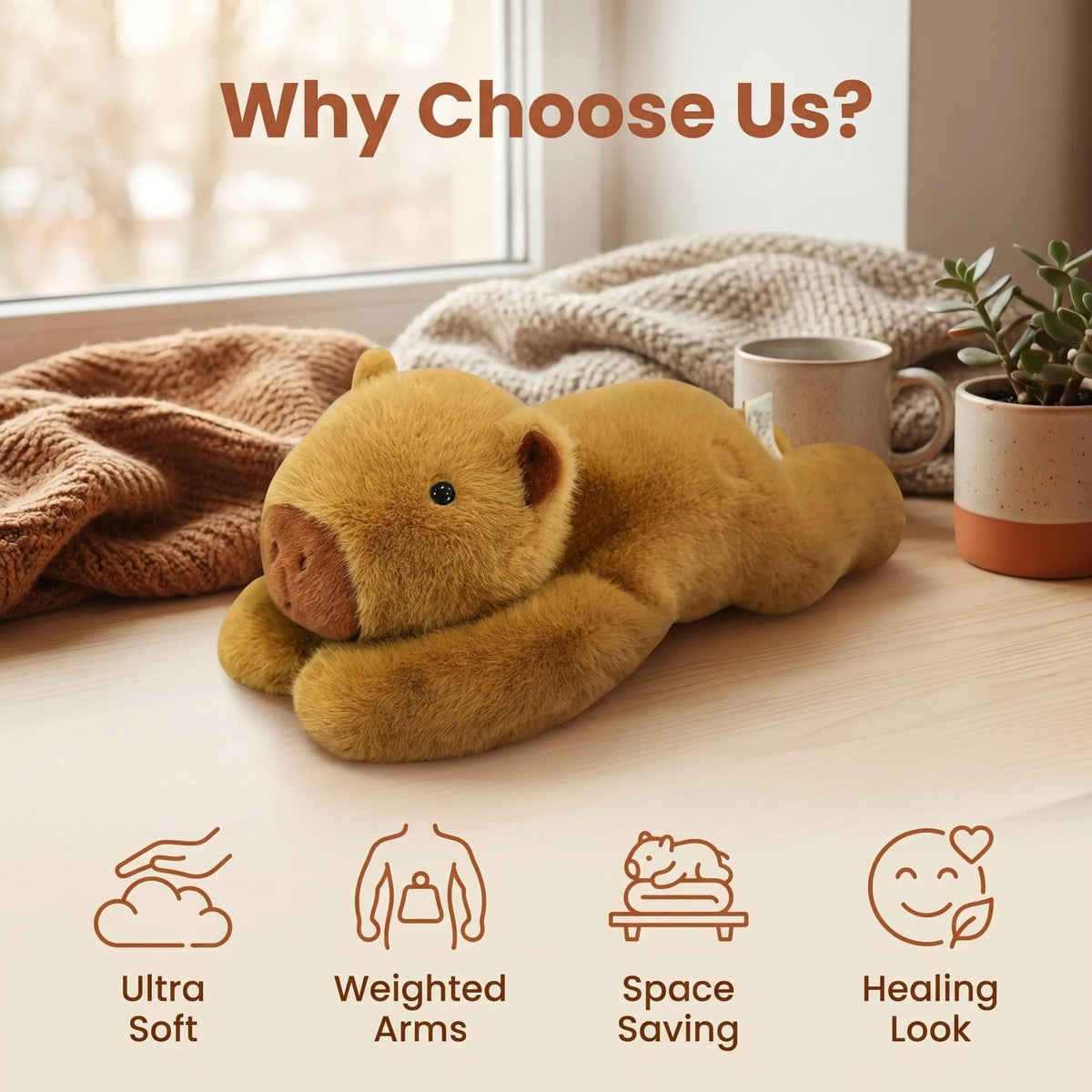 Capybara Weighted Stuffed Animal, 2.2 lb Long Arm Plush