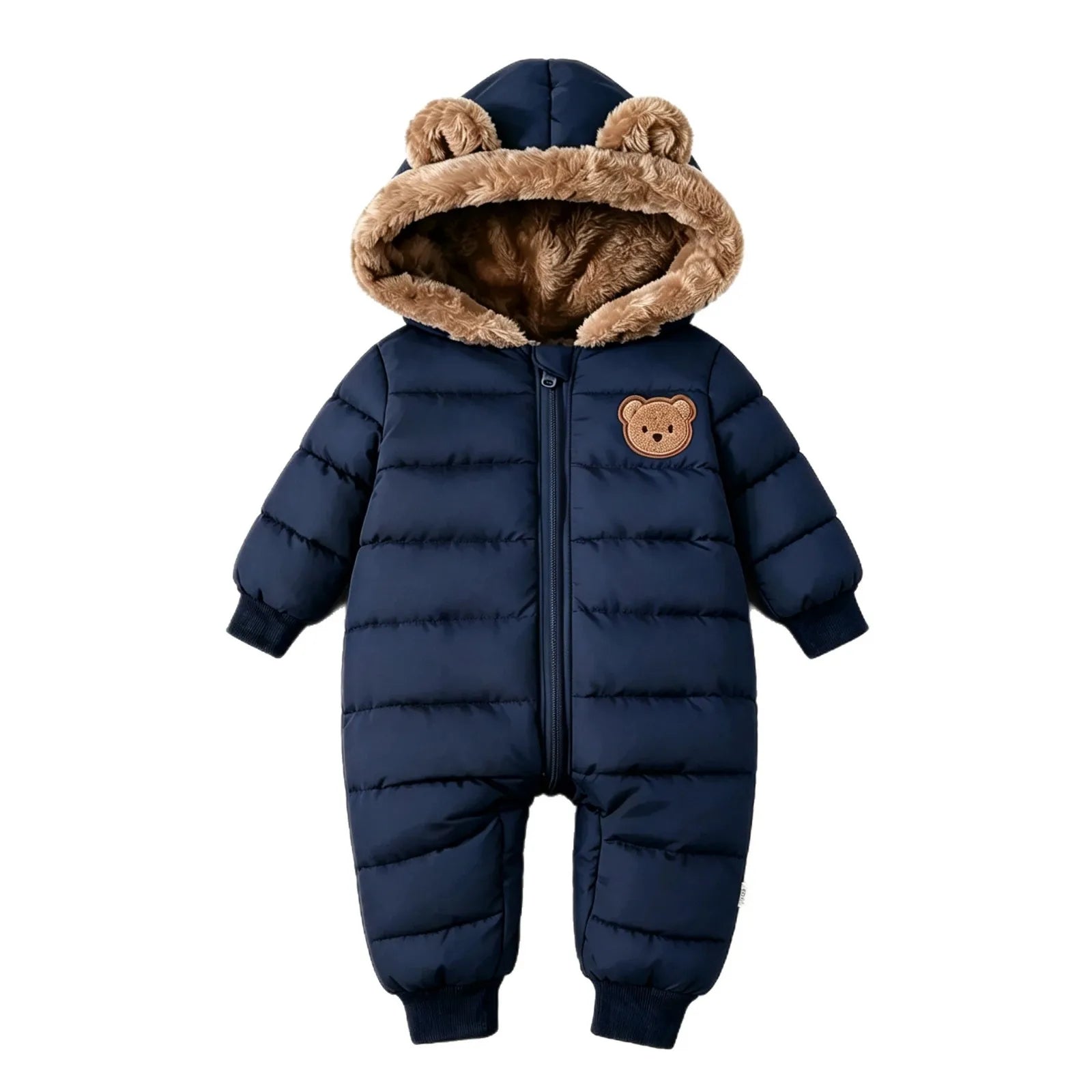 Fleece lined baby snowsuit with bear ears
