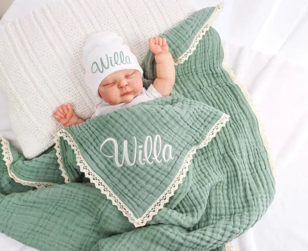 Personalized Baby Blanket with Name, Muslin Swaddle