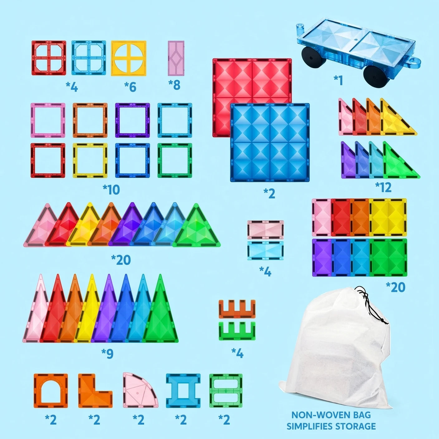 Magnetic Tiles Castle & Dinosaur Set with Car, 50-110 Pcs