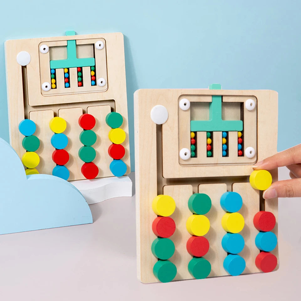 Wooden Slide Puzzle Busy Board, Color Matching Logic Game