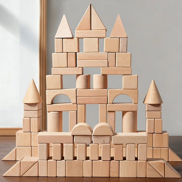 Wooden Blocks 100 Pcs, Natural Beech Wood Building Set