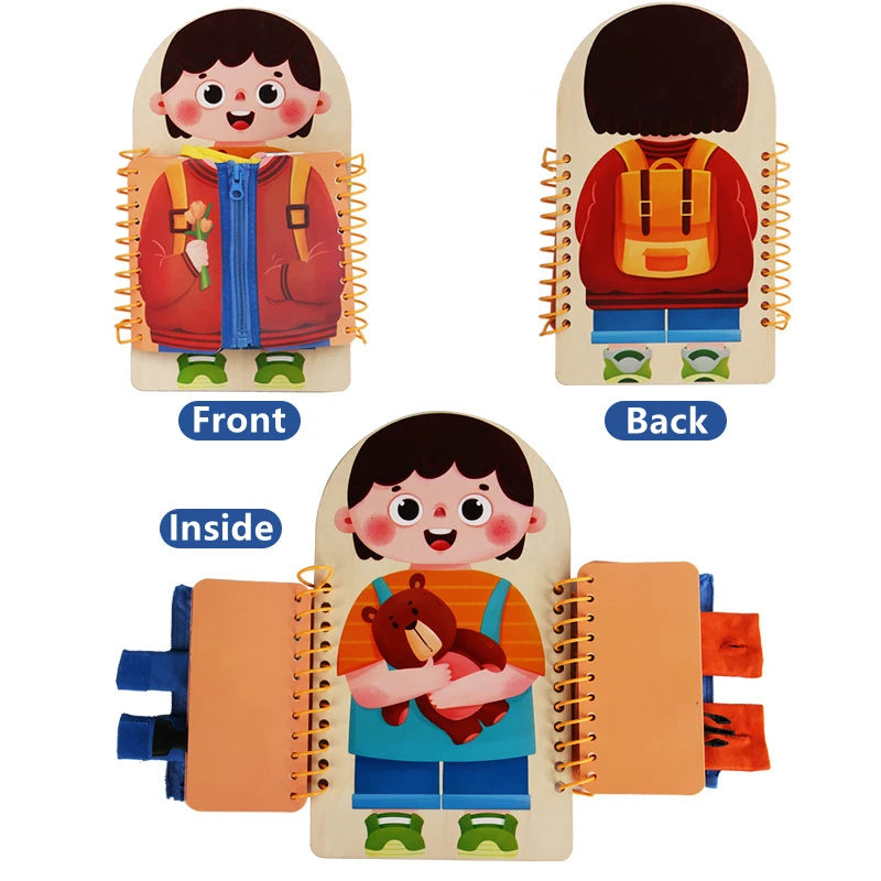 Dressing Busy Board, Wooden Montessori Life Skills Toy