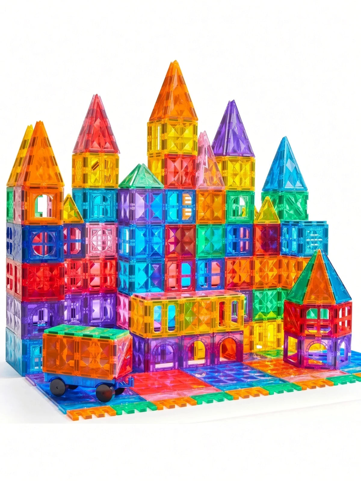 Magnetic Tiles Castle & Dinosaur Set with Car, 50-110 Pcs